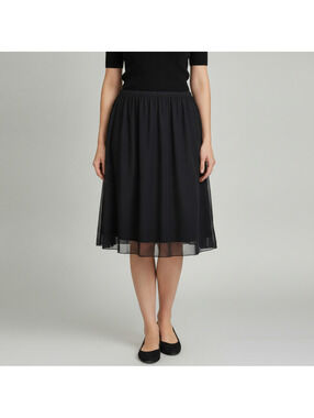 Kathy Ireland Plus Black Midi Skirt with Sheer Overlay